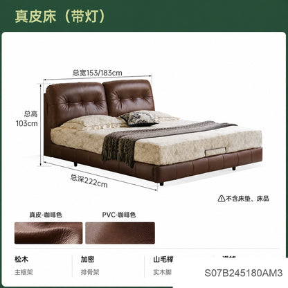 真皮床美式复古软包床卧室带灯悬浮床1米8双人大床