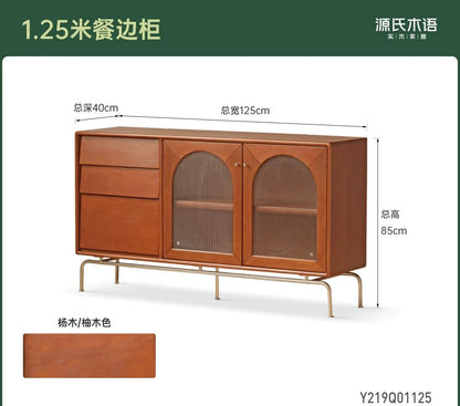 实木中古餐边柜法式复古玻璃柜子餐厅靠墙收纳储物柜