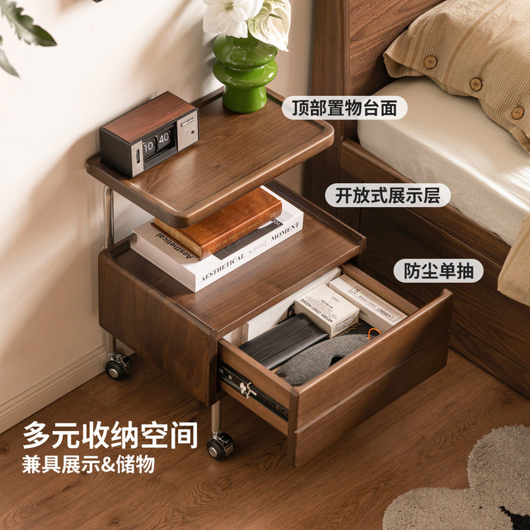 实木床头柜现代简约可移动储物柜卧室黑胡桃木边几
