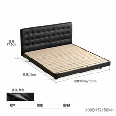 实木美式真皮床现代简约双人床卧室黑色悬浮床带灯软包床