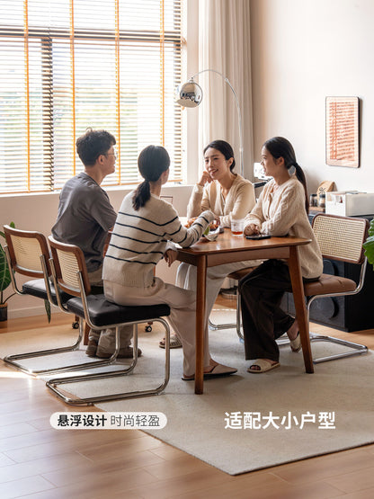 实木软包悬浮椅中古风餐厅舒适靠背椅包豪斯橡木弓形椅子