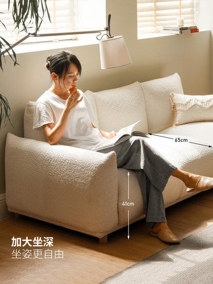 布艺沙发日式侘寂风客厅软体奶油风白色仿羊羔绒沙发