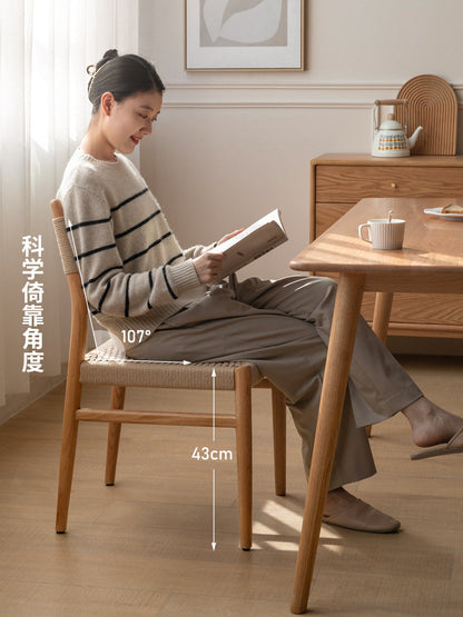 实木餐椅简约绳编靠背椅小户型休闲椅子餐厅橡木凳子