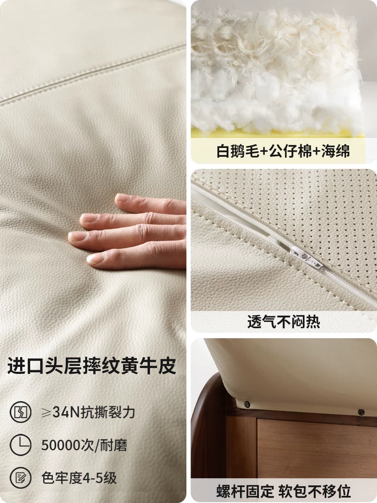 实木床现代简约主卧大床橡木原木双人床头层牛皮软靠床