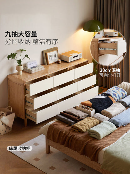 实木斗柜简约现代九边柜卧室橡木储物柜白色抽屉柜