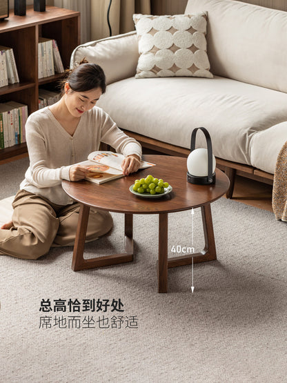 实木茶几现代简约橡木圆形茶台客厅小户型胡桃色圆几