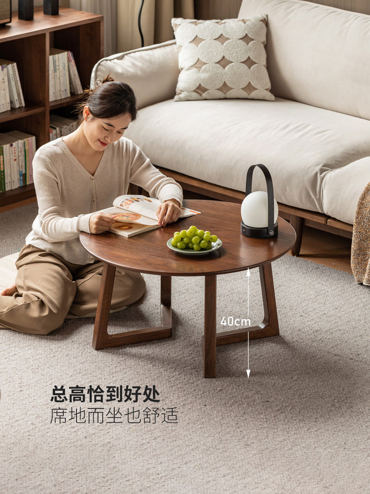 实木茶几现代简约橡木圆形茶台客厅小户型胡桃色圆几