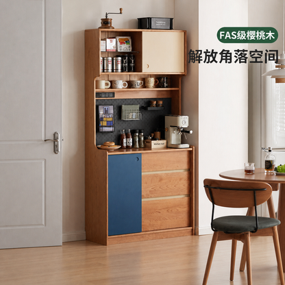 实木餐边柜小户型餐厅储物柜樱桃木复古收纳柜茶水柜