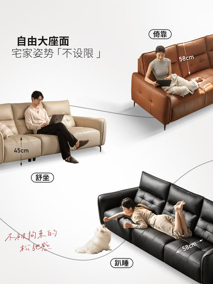 真皮沙发客厅白色三人位沙发意式高靠背黑莓皮沙发