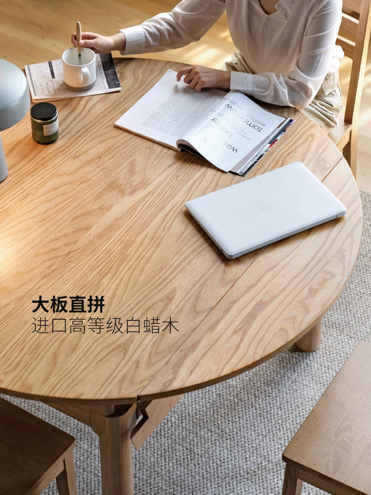 北欧实木折叠餐桌小户型原木圆桌白蜡木饭桌伸缩桌子