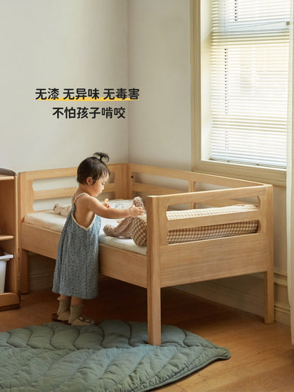 实木儿童床卧室加宽床小床带护栏拼接床无漆可调节原木床