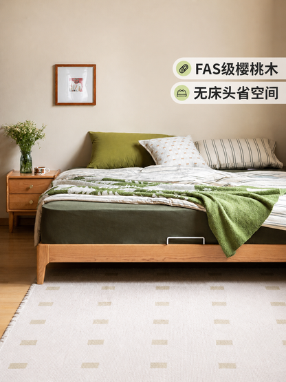 实木床樱桃木卧室无床头榻榻米小户型双人床齐边悬浮大床