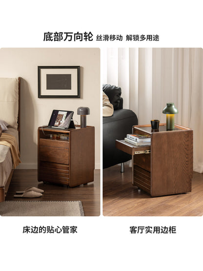 实木床意式轻奢多功能储物柜卧室橡木胡桃色收纳柜