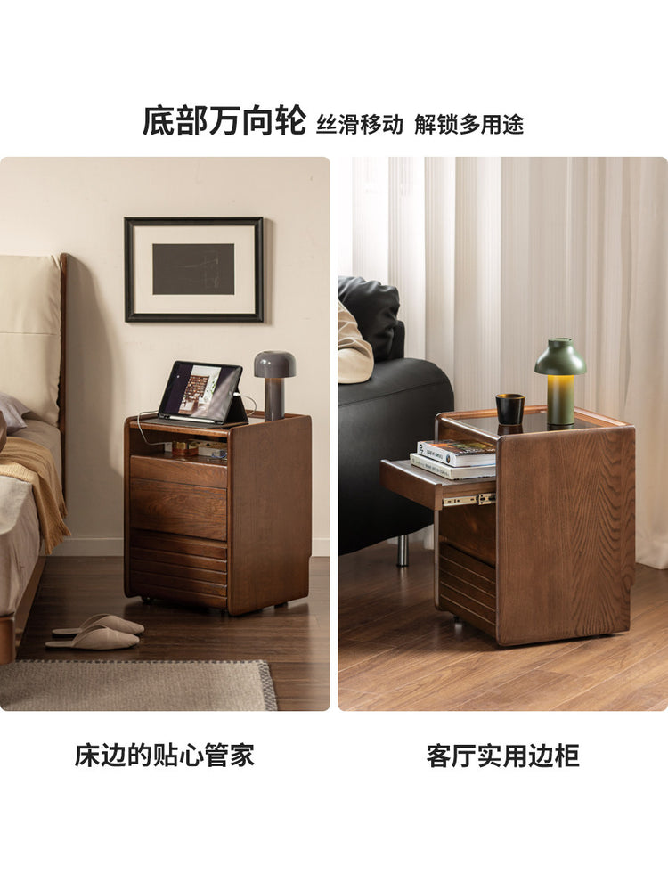 实木床意式轻奢多功能储物柜卧室橡木胡桃色收纳柜