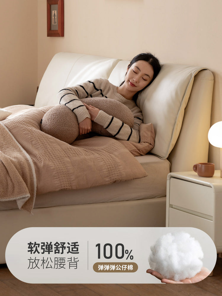 箱体床储物床奶油风主卧小象耳朵真皮床现代白色双人皮床