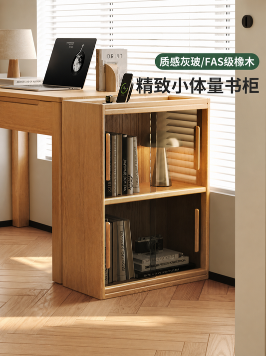 实木书柜现代简约橡木矮柜书房置物柜小户型小柜子