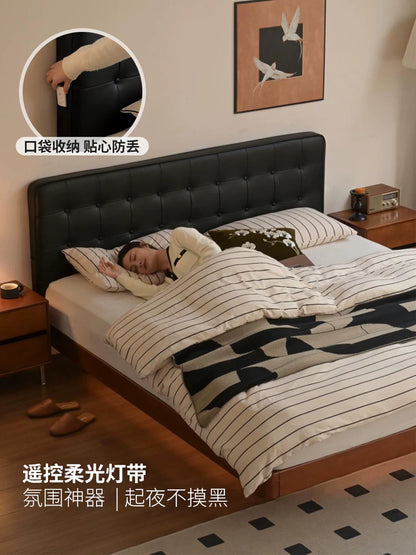 实木床卧室包豪斯软靠床中古夜光床1米8多功能悬浮床
