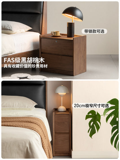 实木床头柜北欧卧室胡桃木带锁床边柜带插座抽屉式储物柜