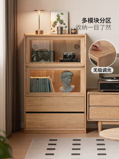实木边柜现代简约沙发翻门柜客厅落地收纳展示柜书柜