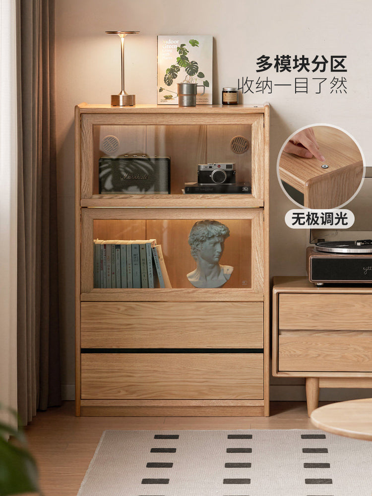 实木边柜现代简约沙发翻门柜客厅落地收纳展示柜书柜