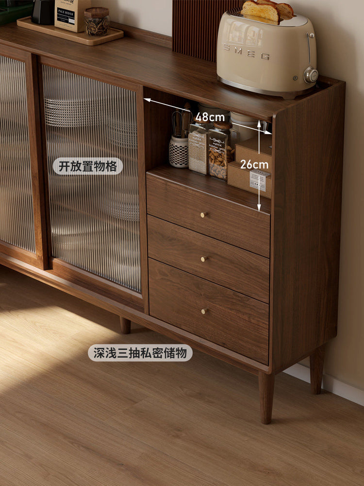 实木餐边柜黑胡桃木餐厅现代简约玻璃柜小户型储物柜