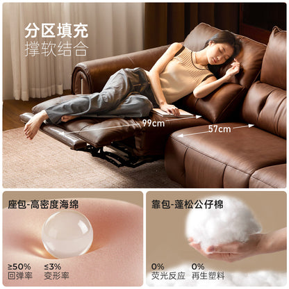 复古美式伸缩客厅棕色真皮沙发功能沙发