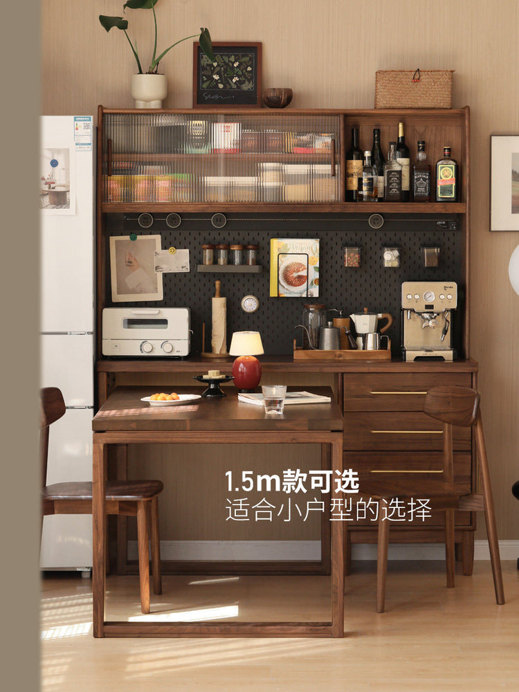 实木餐边柜餐厅黑胡桃木多功能储物柜简约厨房橱柜