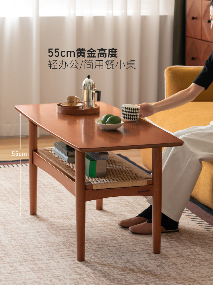 实木茶几客厅中古风长方形双层置物茶桌小户型茶水台
