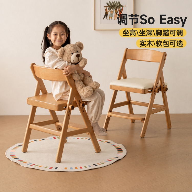 儿童实木学习椅靠背椅子可升降调节小学生专用写字椅