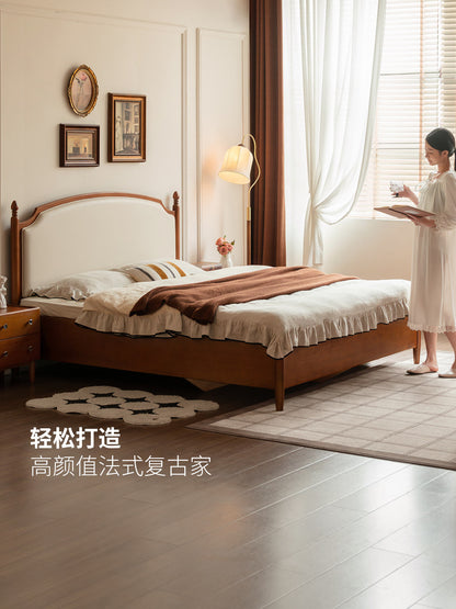 实木床法式复古软靠床卧室中古风双人床离地箱体床