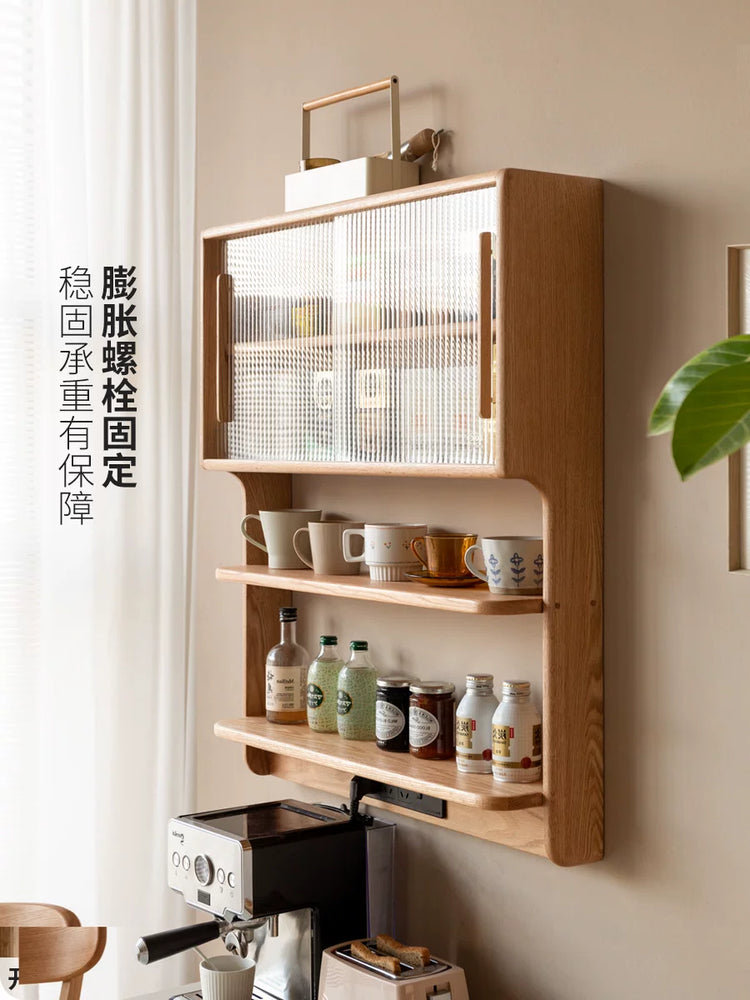 实木悬浮柜壁挂餐边柜餐桌一体小户型吊柜挂墙储物柜