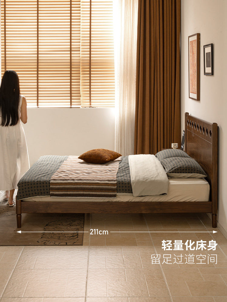 实木床经典中古风双人床卧室黑胡桃木大床1米8大板床