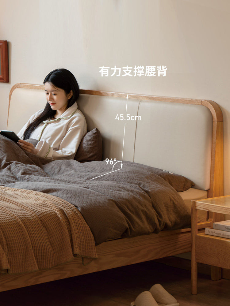 实木床现代简约橡木真皮软靠床北欧小户型主卧双人床大床
