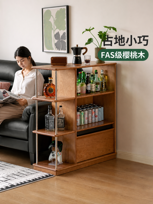 实木书柜小户型复古隔断柜樱桃木书架展示柜客厅边柜