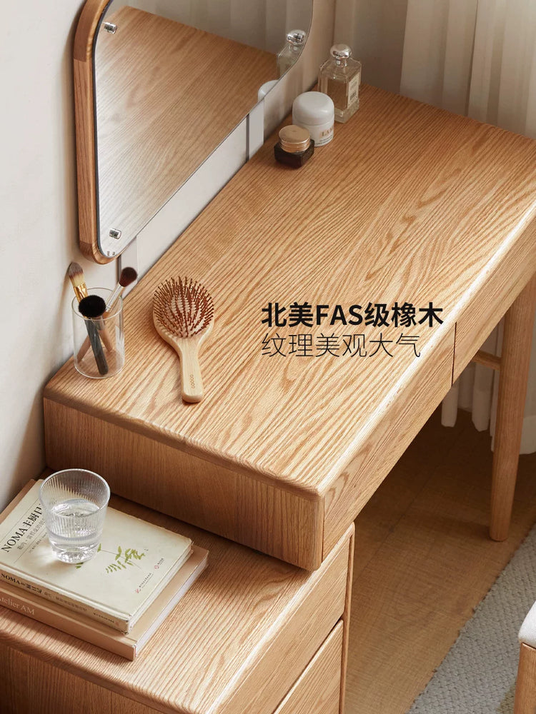 实木梳妆台斗柜一体橡木卧室伸缩化妆桌简约小户型化妆台