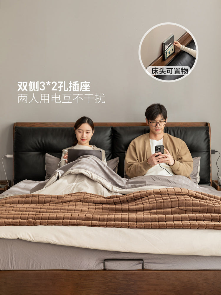 实木床卧室轻奢真皮床多功能橡木双人床收纳床箱体床