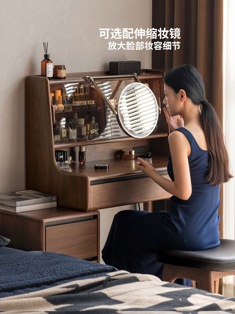 化妆桌卧室轻奢桌柜一体梳妆台黑胡桃木多功能化妆台