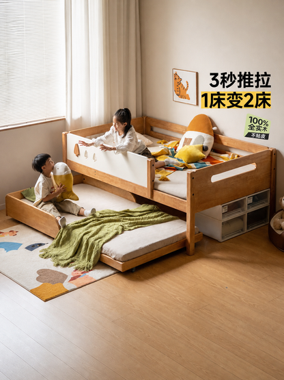 实木儿童子母床现代简约卧室双层床小户型拖床抽拉床