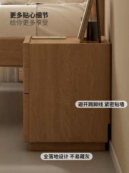 实木床头现代简约储物柜卧室白蜡木收纳柜两抽柜子