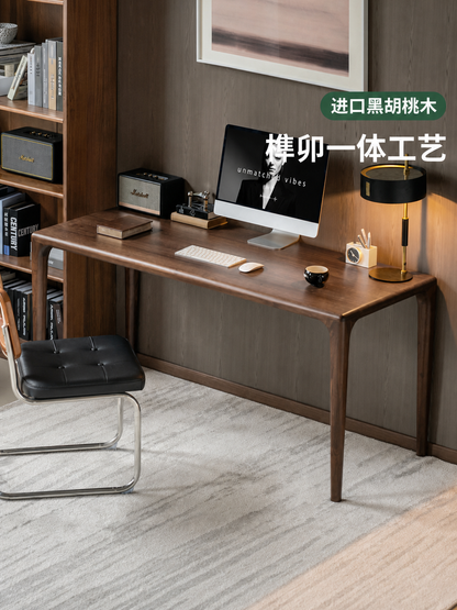实木书桌书房加宽桌面办公桌电脑桌餐厅黑胡桃木餐桌