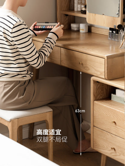 实木化妆桌镜子遮挡简约梳妆台卧室收纳柜一体原木化妆台