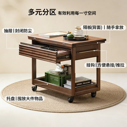 实木茶几客厅多功能折叠桌黑胡桃木小户型移动边几