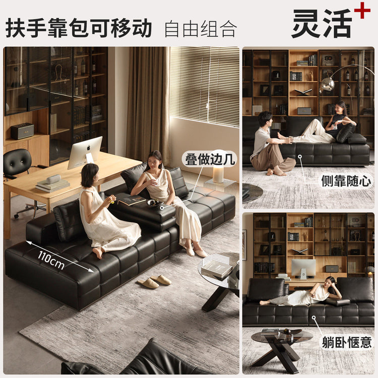 真皮沙发客厅意式极简黑色直排头层黄牛皮劳伦斯沙发