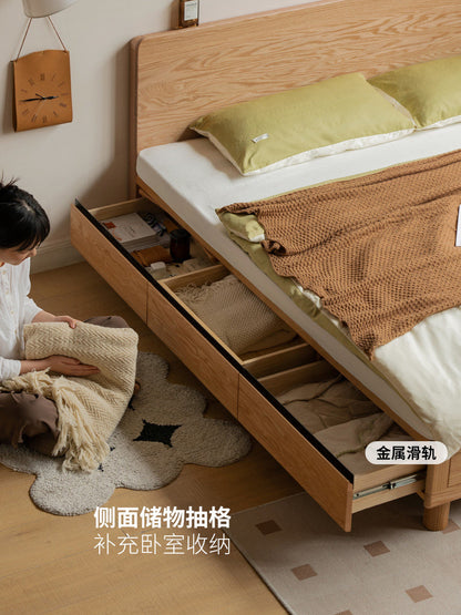 实木床卧室抽屉床橡木抽拉床简约储物床小户型床头柜床