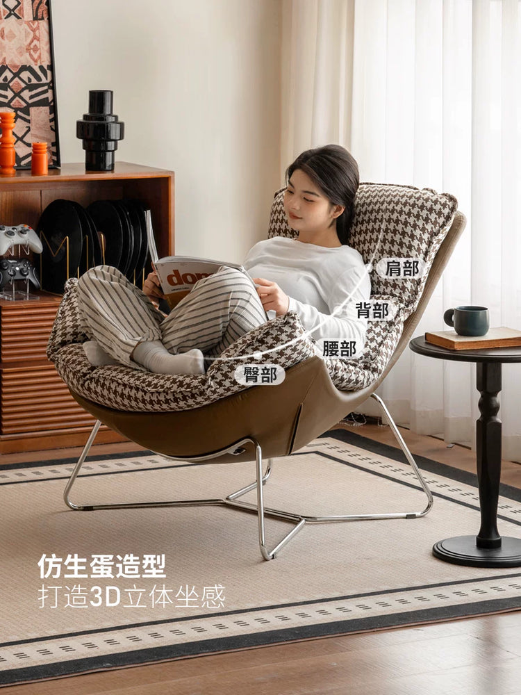 布艺沙发椅客厅现代简约休闲蛋壳椅阳台千鸟格蜗牛椅