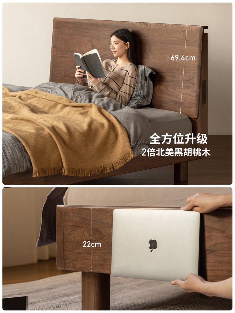 实木床意式轻奢黑标大板床卧室黑胡桃木夜光床双人床