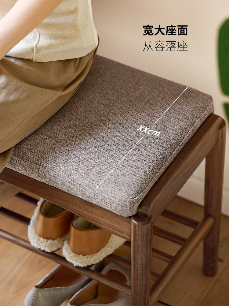 实木换鞋凳现代简约门口可坐鞋架客厅黑胡桃木穿鞋凳