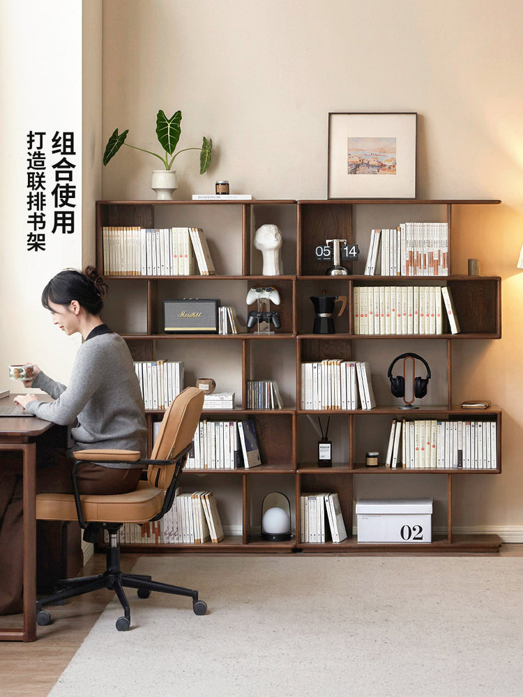 实木书架现代简约书房落地置物架橡木隔断架博古架