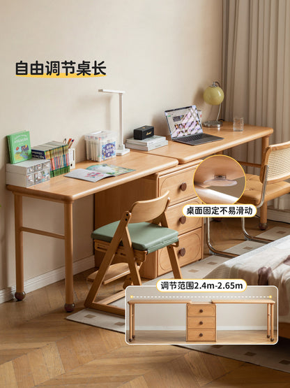 实木儿童学习桌小学生写字桌伸缩课桌简约双人书桌