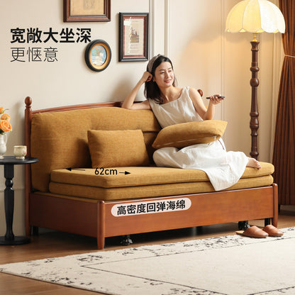 实木伸缩沙发床客厅法式中古坐卧两用沙发复古折叠床